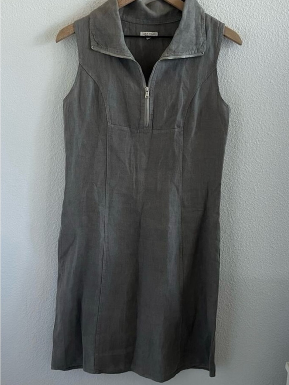 Lina Tomei Sleeveless 100% Linen Zip-Up Polo Dress